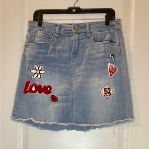 Rocks & Indigo Jean Skirt Vintage Hippie Cut Off with Patches Size 10